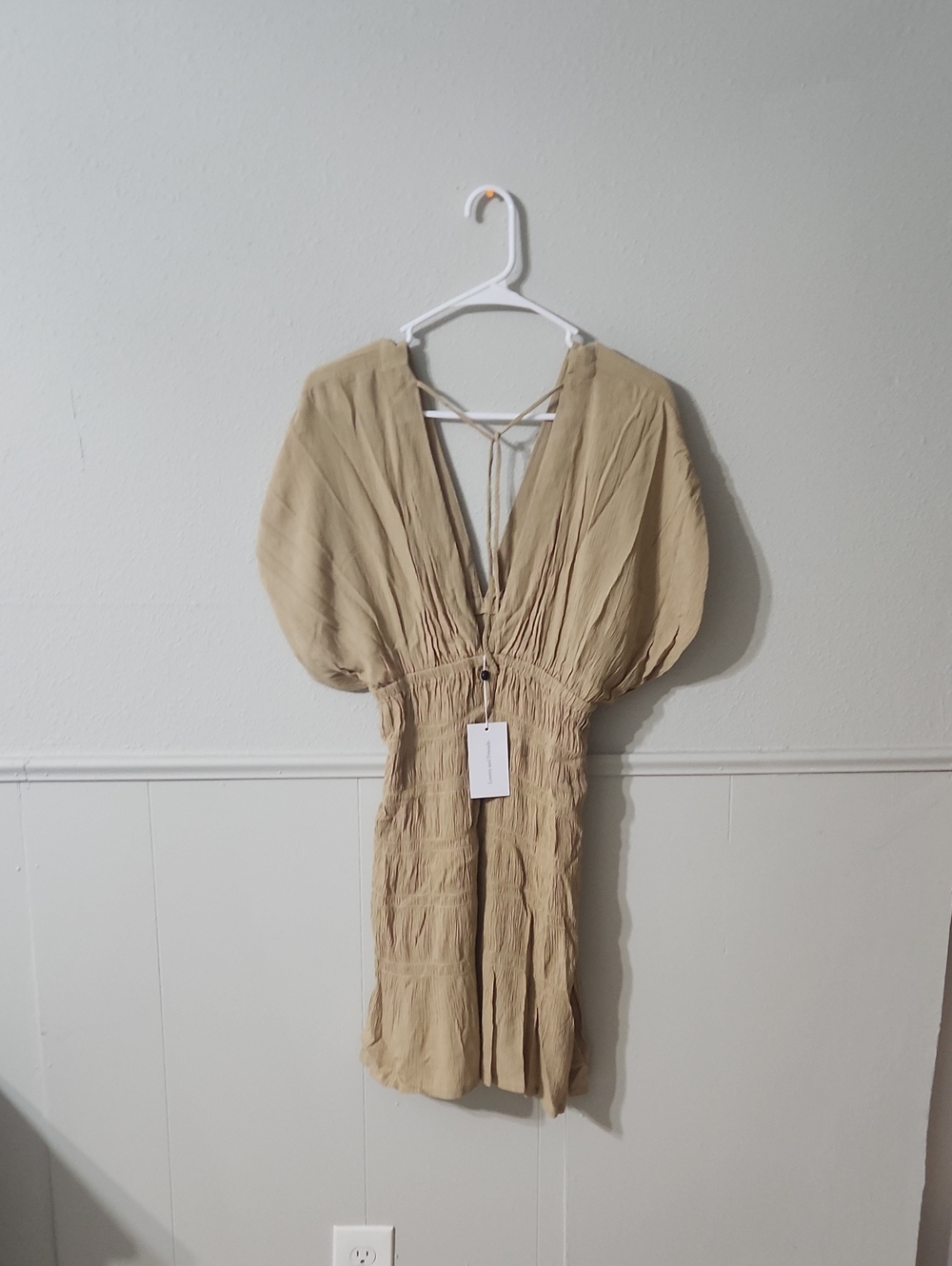 Lovers + Friends Beige V-Neck Tie-Back Swim Coverup